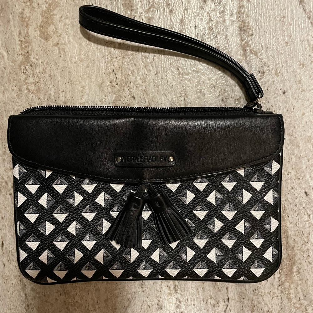 Vera Bradley wristlet, wallet, card holder in black and white pebbled leather